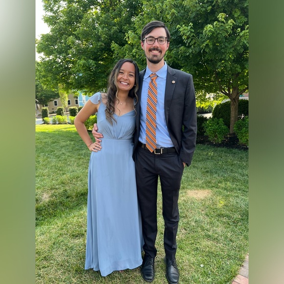 Birdy Grey Dusty Blue Kae M Flutter Sleeve Chiffon Bridesmaid Dress - Picture 5 of 6